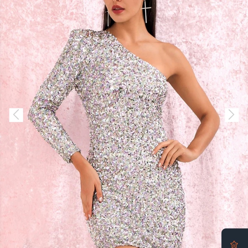 Sequin One-Shoulder Dress Size L